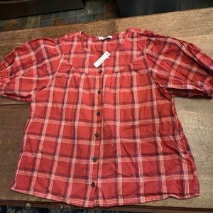 Madewell Red Plaid Short Sleeve Shirt NWT